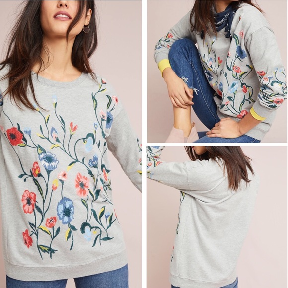 Anthropologie Tops - ANTHROPOLOGIE SUNDRY Embroidered Sweatshirt Gray M